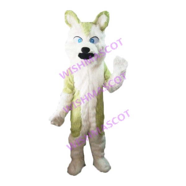 Green & White Shaggy Wolf Mascot Costume