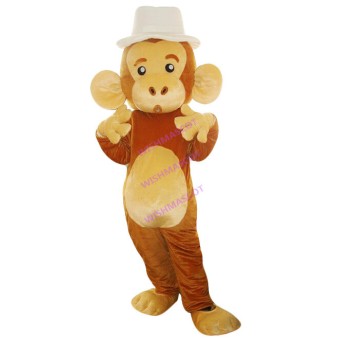 Monkey With White Hat Mascot Costume