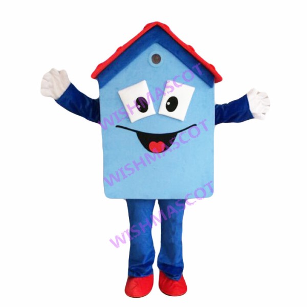 Cartoon Blue Tiled House Mascot Costume
