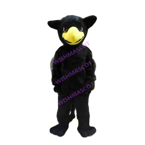 Fierce Black Hairy Eagle Mascot Costume