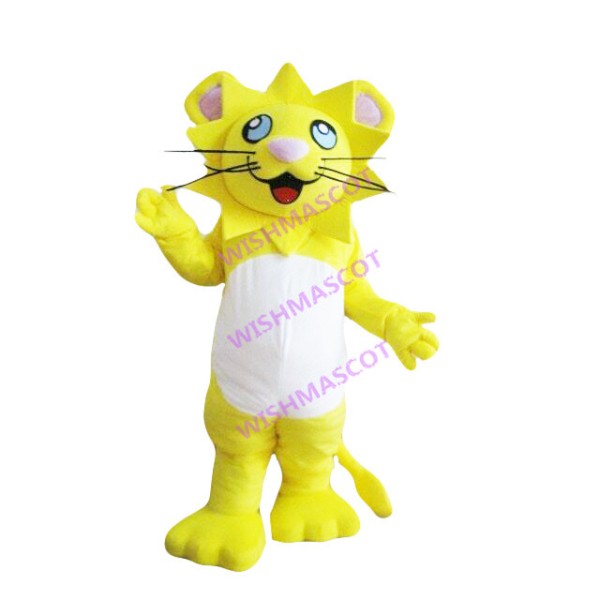 Bright Yellow Cartoon Lion Mascot Costume