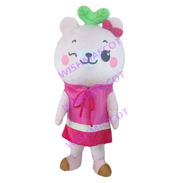 Grassy Pink Bear Mascot Costume