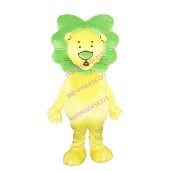 Permissive Lion With Green Mane Mascot Costume