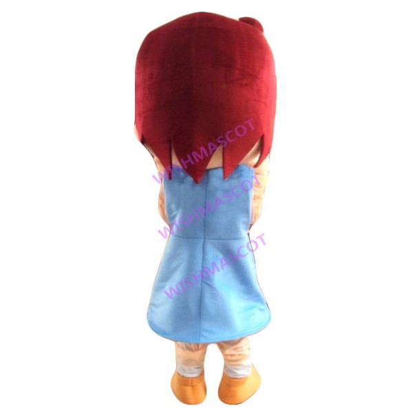 Burgundy-haired Girl In Blue Dress Mascot Costume