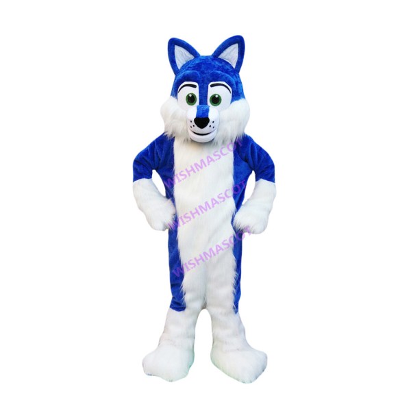 Plush Blue & White Wolf Mascot Costume