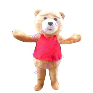 Soft Cute Bear Wearing Red Apron Mascot Costume