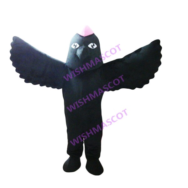 Black Bird Mascot Costume Spreading Wings