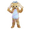 Introverted Female Rabbit Mascot Costume Wearing Bow