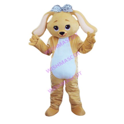 Introverted Female Rabbit Mascot Costume Wearing Bow