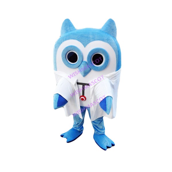 Blue Owl Wearing Blouse Mascot Costume