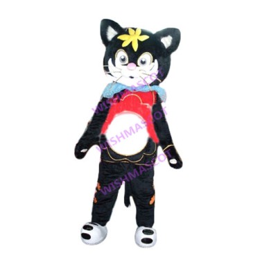 Black Mirror Cat With Flower Mascot Costume