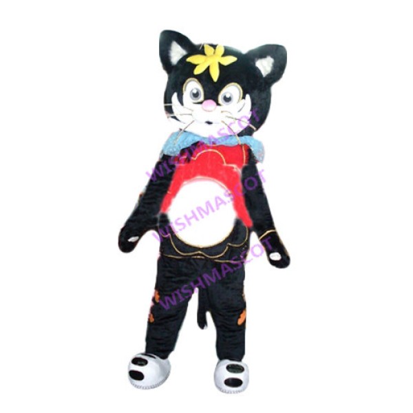 Black Mirror Cat With Flower Mascot Costume