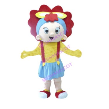 Curly Girl Wearing Big Hairpin Mascot Costume