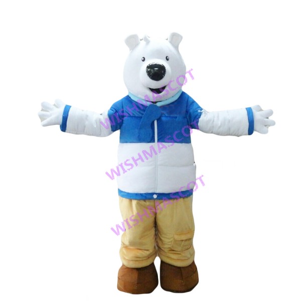 Polar Bear In Down Jacket Mascot Costume