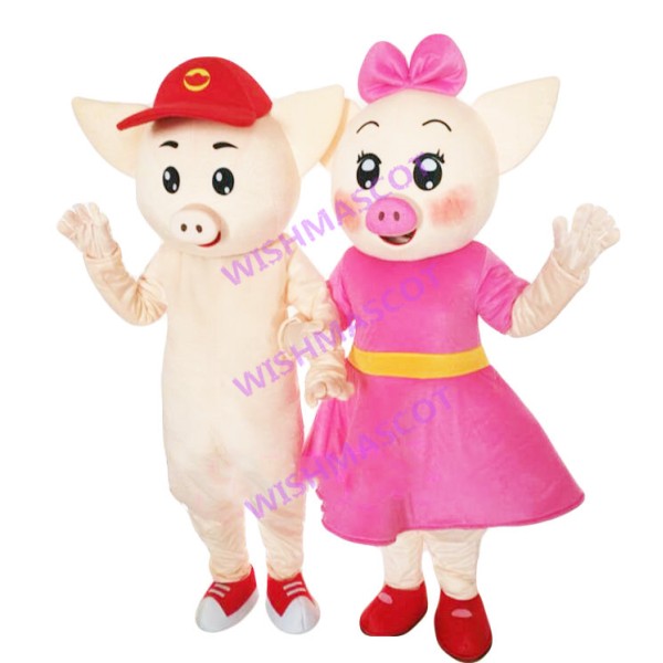 Pair Of Close Piggy Playmates Mascot Costume