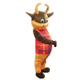 Hesitating Cow Mascot Costume In Plaid Clothes