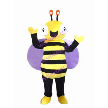 Cheerful Bee With Purple Wings Mascot Costume