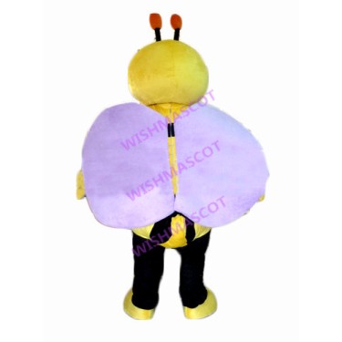 Cheerful Bee With Purple Wings Mascot Costume