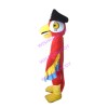 Red Bird Mascot Costume Wearing Pirate Hat