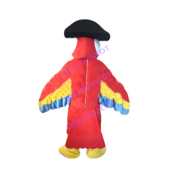 Red Bird Mascot Costume Wearing Pirate Hat