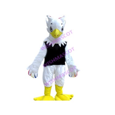 Spirited White Bird Wearing Vest Mascot Costume
