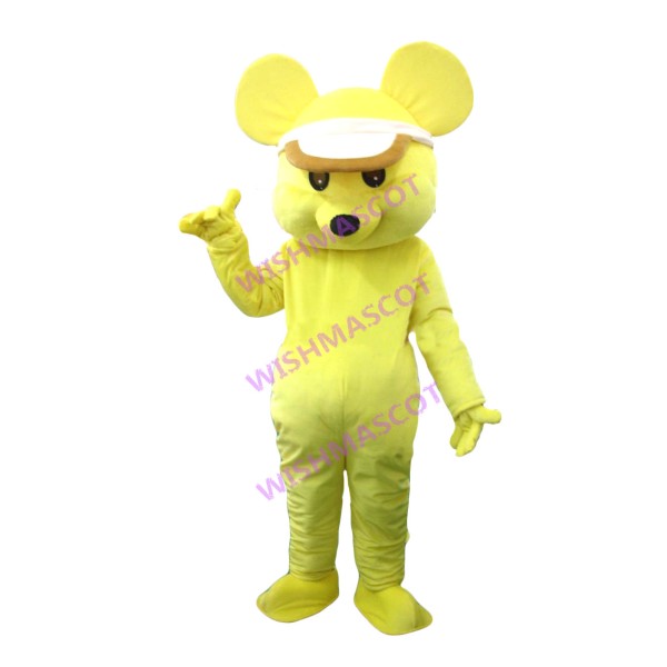 Yellow Mouse Wearing Sunhat Mascot Costume