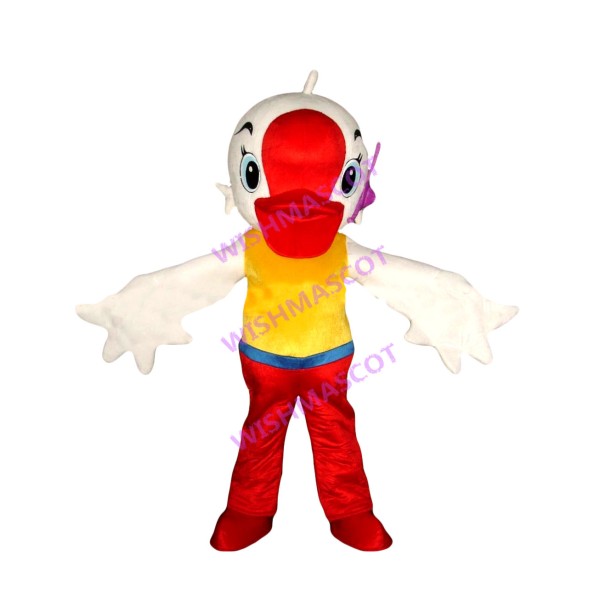White Goose In Red Pants Mascot Costume