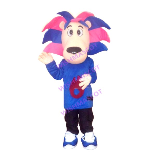 Sporty Lion With Pink-blue Mane Mascot Costume