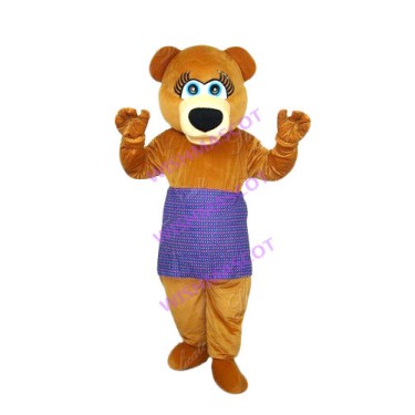 Mother Bear With Purple Plaid Apron Mascot Costume