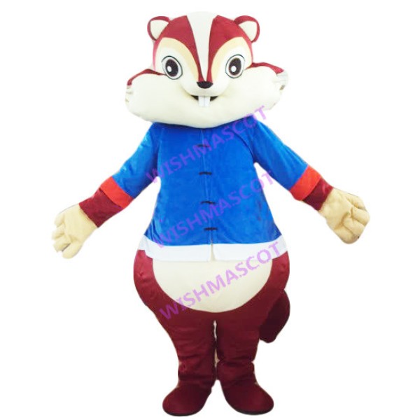 Fat Squirrel In Blue Gown Mascot Costume