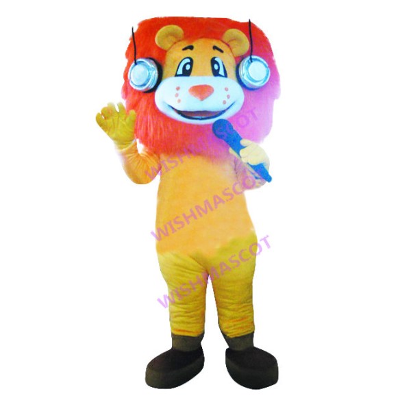 Singing Lion With Headphones Mascot Costume