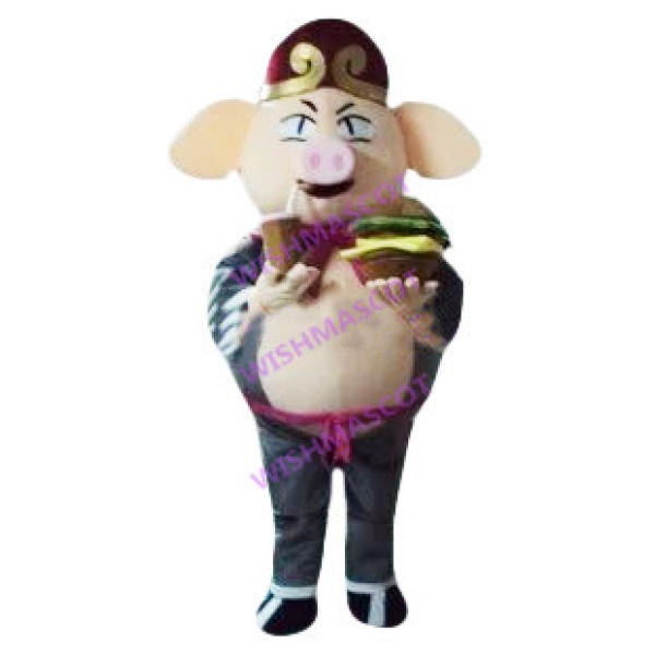 Pigsy Mascot Costume Drinking Cola