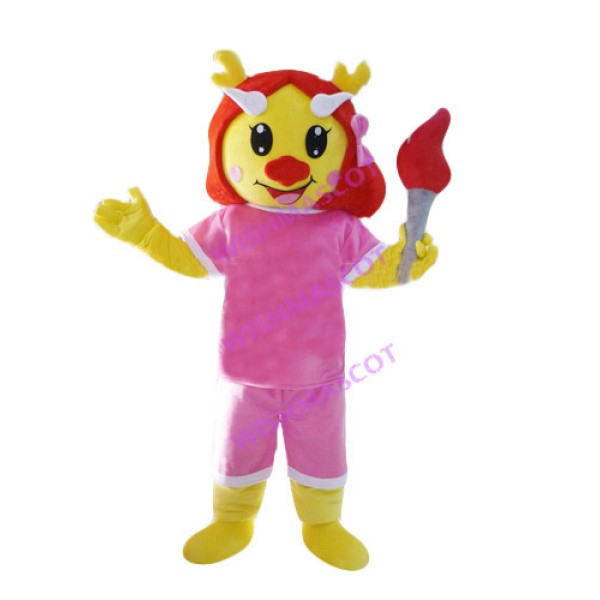 Volunteer Dragon Holding Torch Mascot Costume
