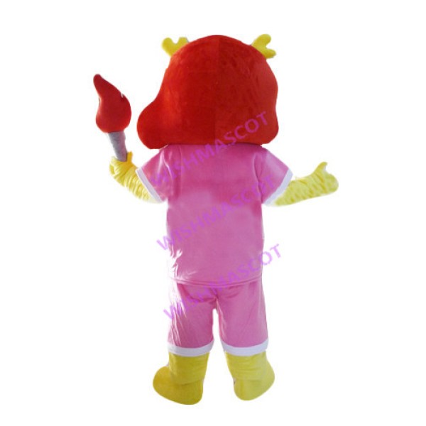 Volunteer Dragon Holding Torch Mascot Costume