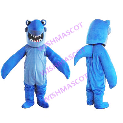 Blue Megalodon Mascot Costume On The Water