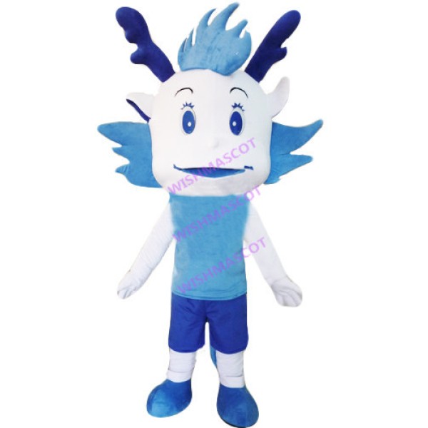 White Dragon In Vest Mascot Costume