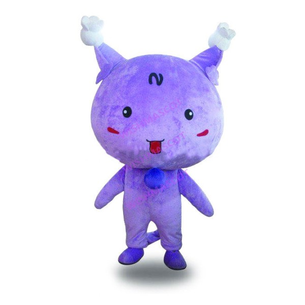 Cute Purple Bun Cat Mascot Costume