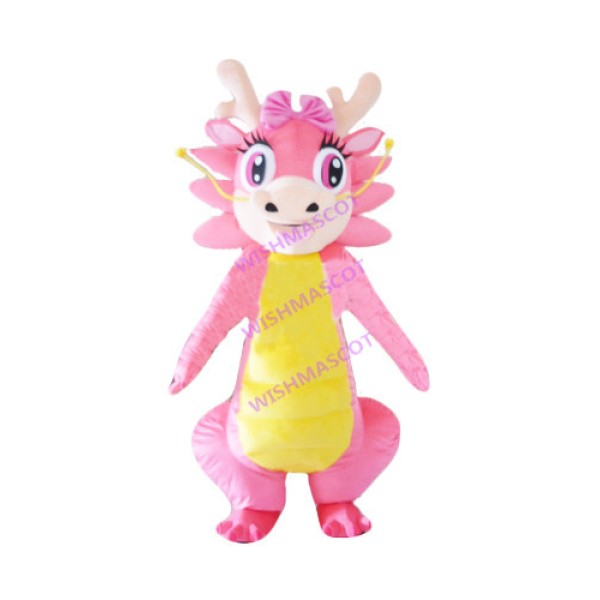 Dragon Sister With Pink Bow Mascot Costume