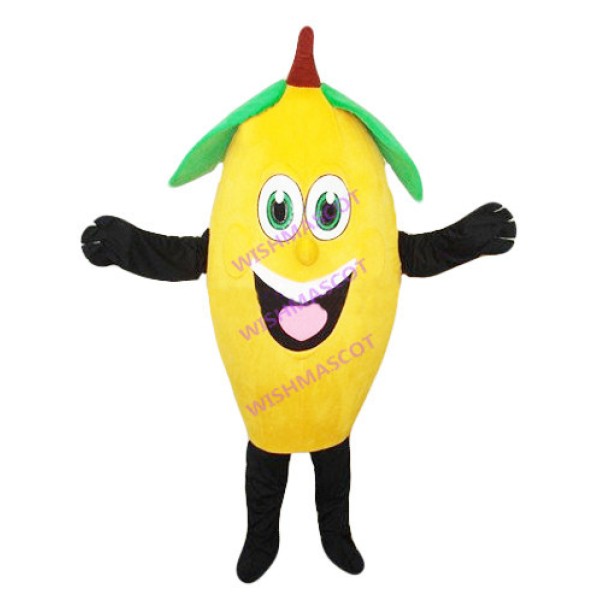 Fresh Lemon Mascot Costume With Green Leaves