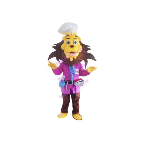 Barber Lion In Work Clothes Mascot Costume