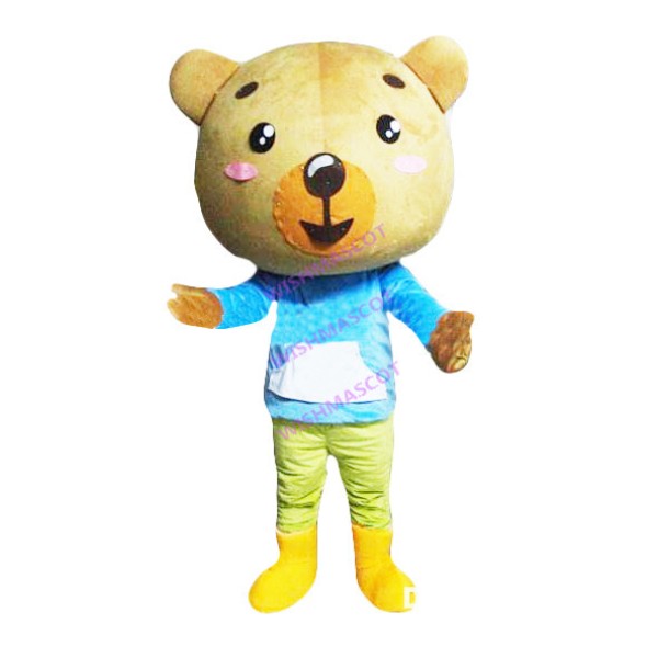 Enthusiastic Bear In Yellow Boots Mascot Costume