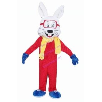 Red Rabbit With Goggles Mascot Costume