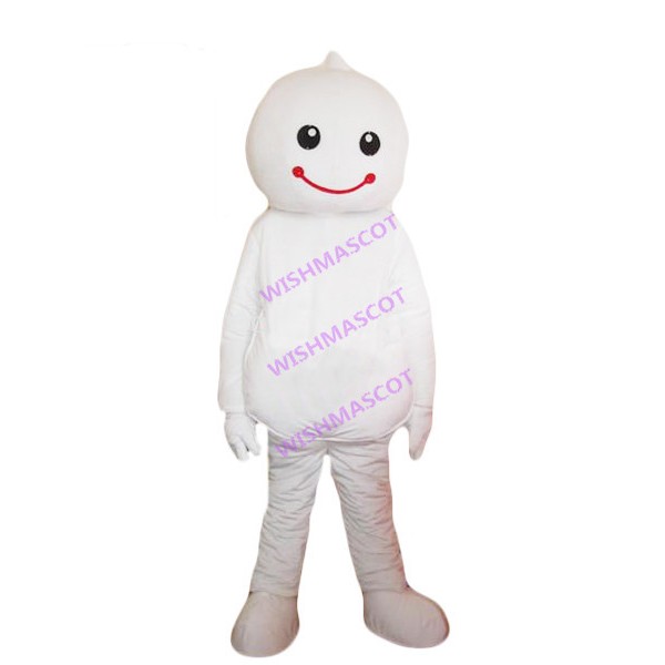 Pure White Smiley Doll Mascot Costume