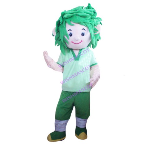 Messy Green-haired Volunteer Mascot Costume