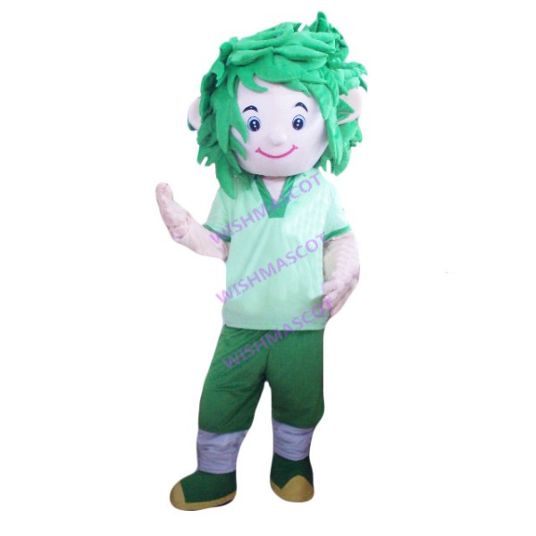 Messy Green-haired Volunteer Mascot Costume