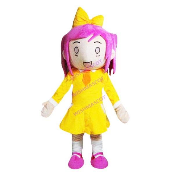 Pink Hair Girl In Pleated Skirt Mascot Costume