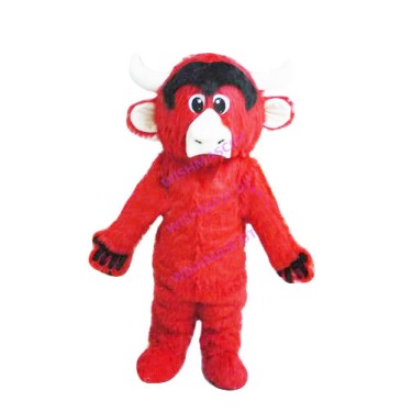 Adult Size Long Hair Red Bull Mascot Costume