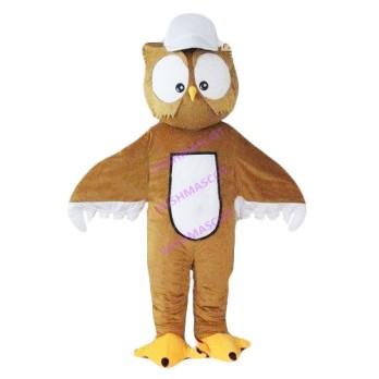 Owl In White Baseball Cap Mascot Costume