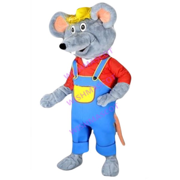 Cheerful Mouse With Pocket Suspenders Mascot Costume