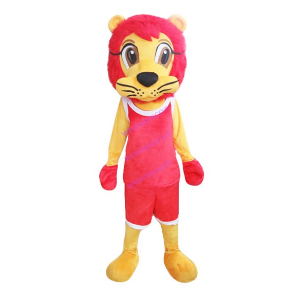 Punching Red-maned Lion Mascot Costume